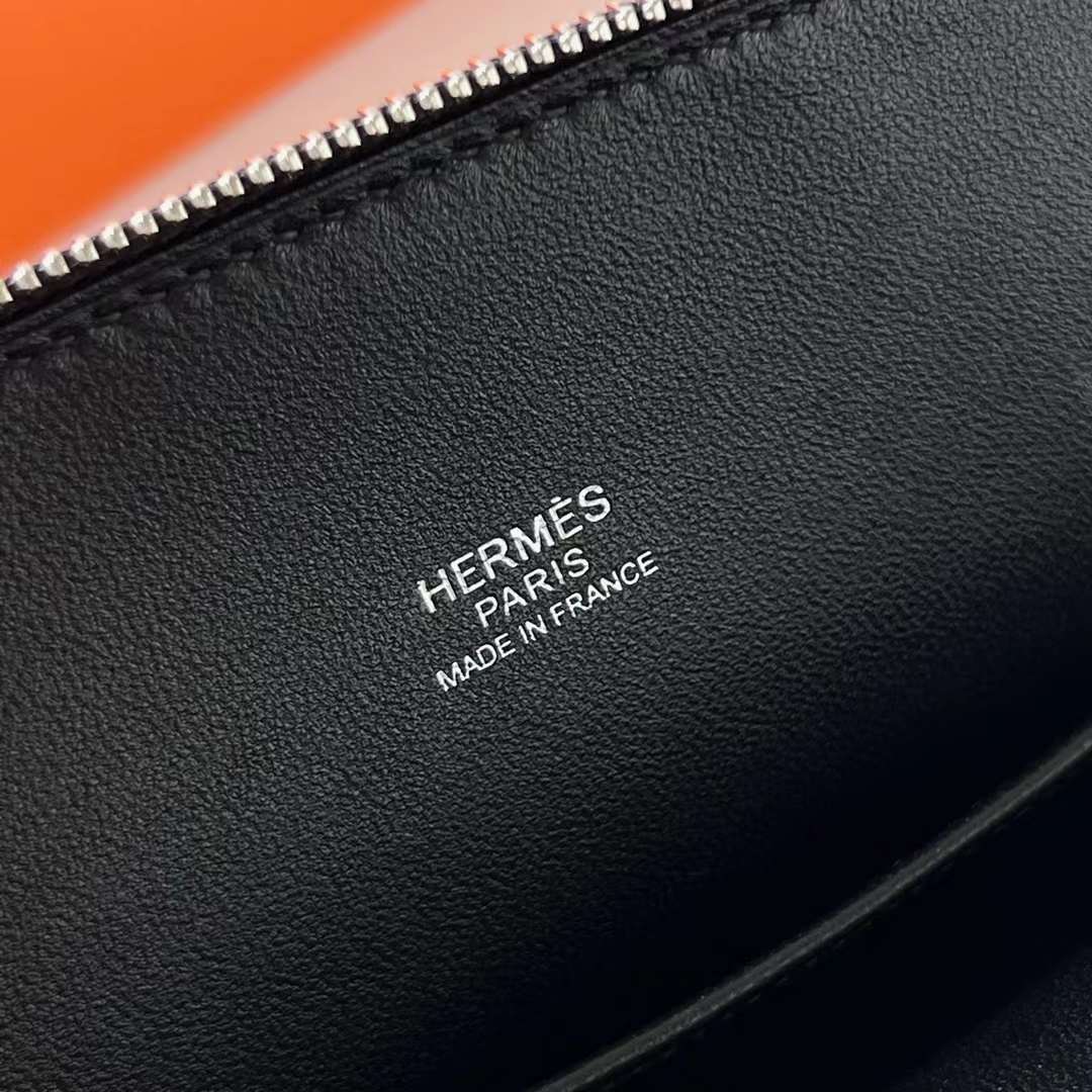 Hermès（爱马仕）Mini Bolide 迷你保龄球包 Chevre 进口山羊皮 Ck89 黑色 银扣 19cm 全手工蜡线缝 Phw