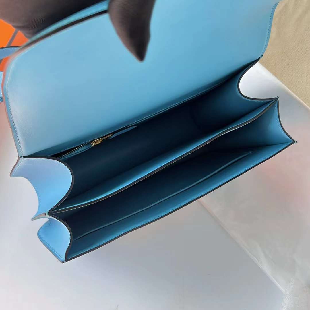 Hermès（爱马仕）Constance 空姐包 Epsom P3 北方蓝 Blue De Nord 金扣 24cm Ghw 全手工蜡线缝