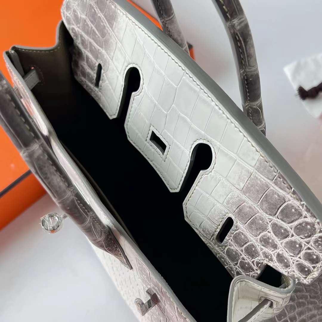 Hermès（爱马仕）Birkin 铂金包 雾面鳄鱼皮 Himalayan 喜马拉雅 银扣 25cm 全手工蜡线缝 Phw