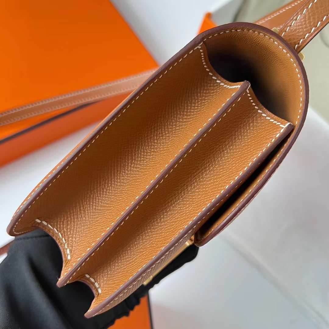 Hermès（爱马仕）Constance 空姐包 Epsom Ck37 金棕色 Gold 金扣 19cm 全手工蜡线缝 Ghw