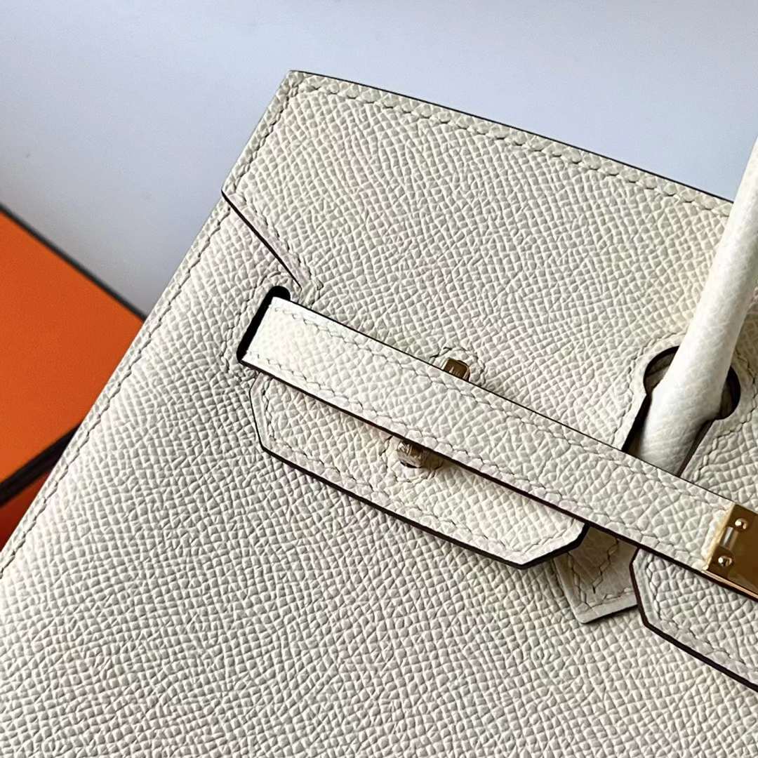 Hermès（爱马仕）Birkin Sellier Epsom I2 奶油白 Nate 金扣 25cm 全手工蜡线缝制 Ghw