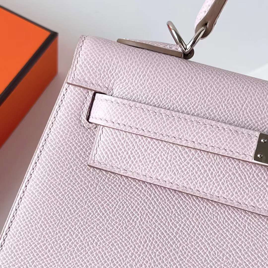 Hermès（爱马仕）Kelly 凯莉包 Epsom 进口手掌纹 09 新梦幻粉紫 银扣 25cm 全手工蜡线缝 Phw