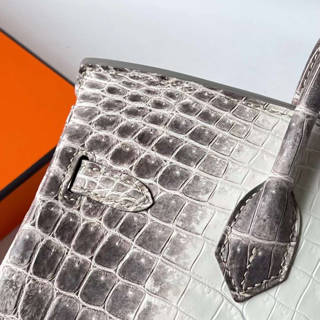 Hermès（爱马仕）Birkin 铂金包 雾面鳄鱼皮 Himalayan 喜马拉雅 银扣 25cm 全手工蜡线缝 Phw