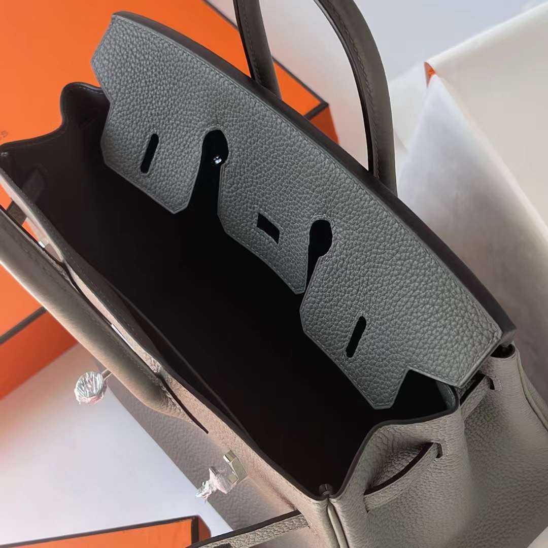 Hermès（爱马仕）Birkin 铂金包 Togo 进口顶级小牛皮 0L 积雨云灰 Gris Meyer 银扣 25cm 全手工蜡线缝 Phw