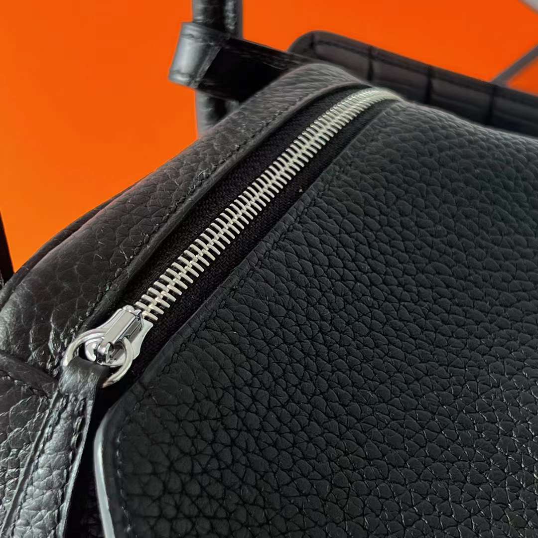 Hermès（爱马仕）Lindy 琳迪包 Touch Clemence 拼 雾面鳄鱼皮 Ck89 黑色 银扣 26cm 全手工蜡线缝制 Phw