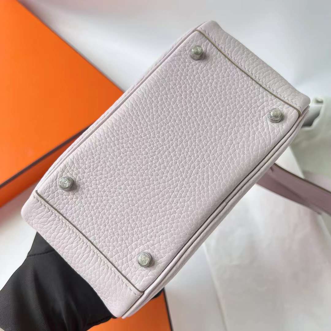 Hermès（爱马仕）Mini Lindy 迷你琳迪 Clemence 进口大牛皮 09 梦幻粉紫 内拼 i2 奶油白 银扣 19cm 全手工蜡线缝 Phw