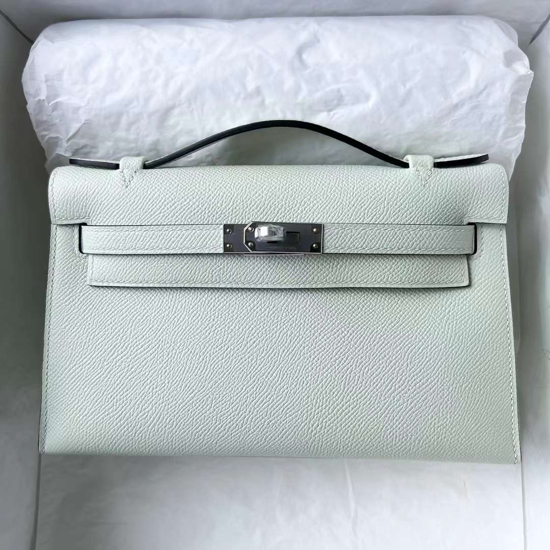 Hermès（爱马仕）Mini Kelly Pochette Epsom 0S 气泡绿 Vert Fizz 银扣 22cm 全手工蜡线缝 Phw