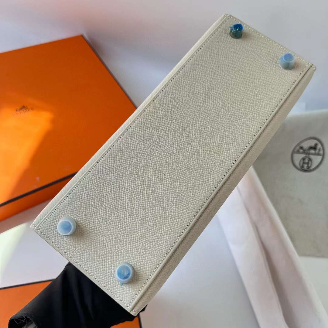 Hermès（爱马仕）Kelly 凯莉包 Epsom Ck10 奶昔白 Craie 金扣 25cm 全手工蜡线缝 Ghw