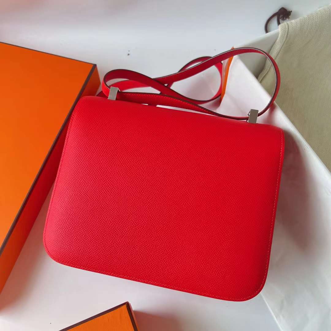Hermès（爱马仕）Constance 空姐包 Epsom S3 心红色 银扣 24cm Phw 全手工蜡线缝