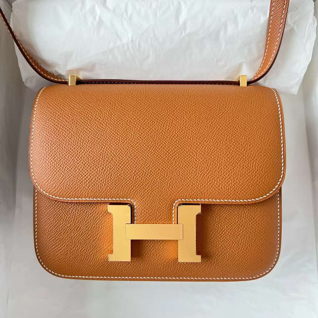 Hermès（爱马仕）Constance 空姐包 Epsom Ck37 金棕色 Gold 金扣 19cm 全手工蜡线缝 Ghw