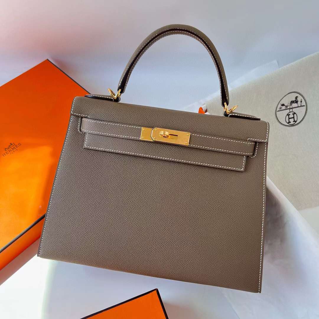 Hermès（爱马仕）Kelly 凯莉包 Epsom Ck18 大象灰 金扣 28cm 全手工蜡线缝 Ghw
