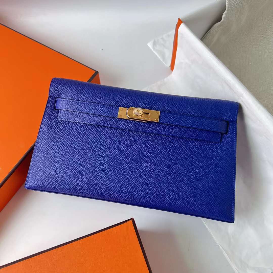 Hermès（爱马仕）Kelly Elan Epsom 掌纹皮 7T 电光蓝 金扣 27cm 全手工蜡线缝 Ghw