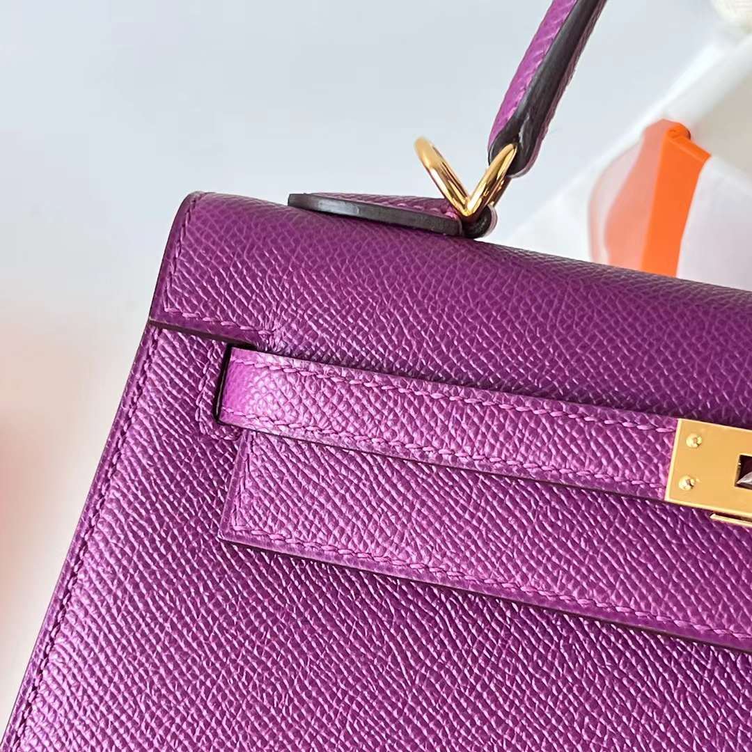 Hermès（爱马仕）Kelly 凯莉包 Epsom 进口手掌纹 P9 海葵紫 Anemone 银扣 25cm 全手工蜡线缝 Phw
