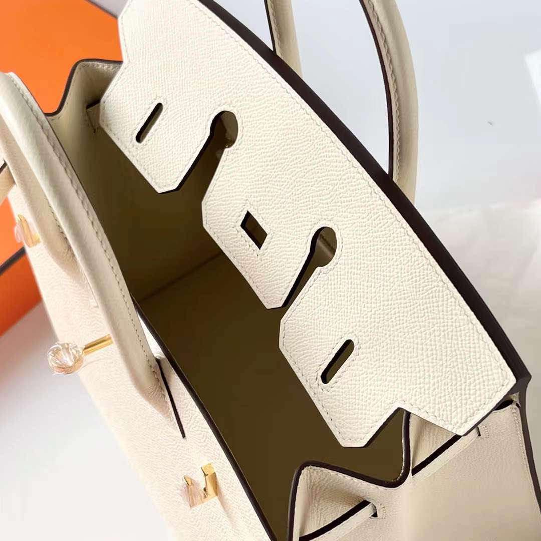 Hermès（爱马仕）Birkin Sellier Epsom I2 奶油白 Nate 金扣 25cm 全手工蜡线缝制 Ghw