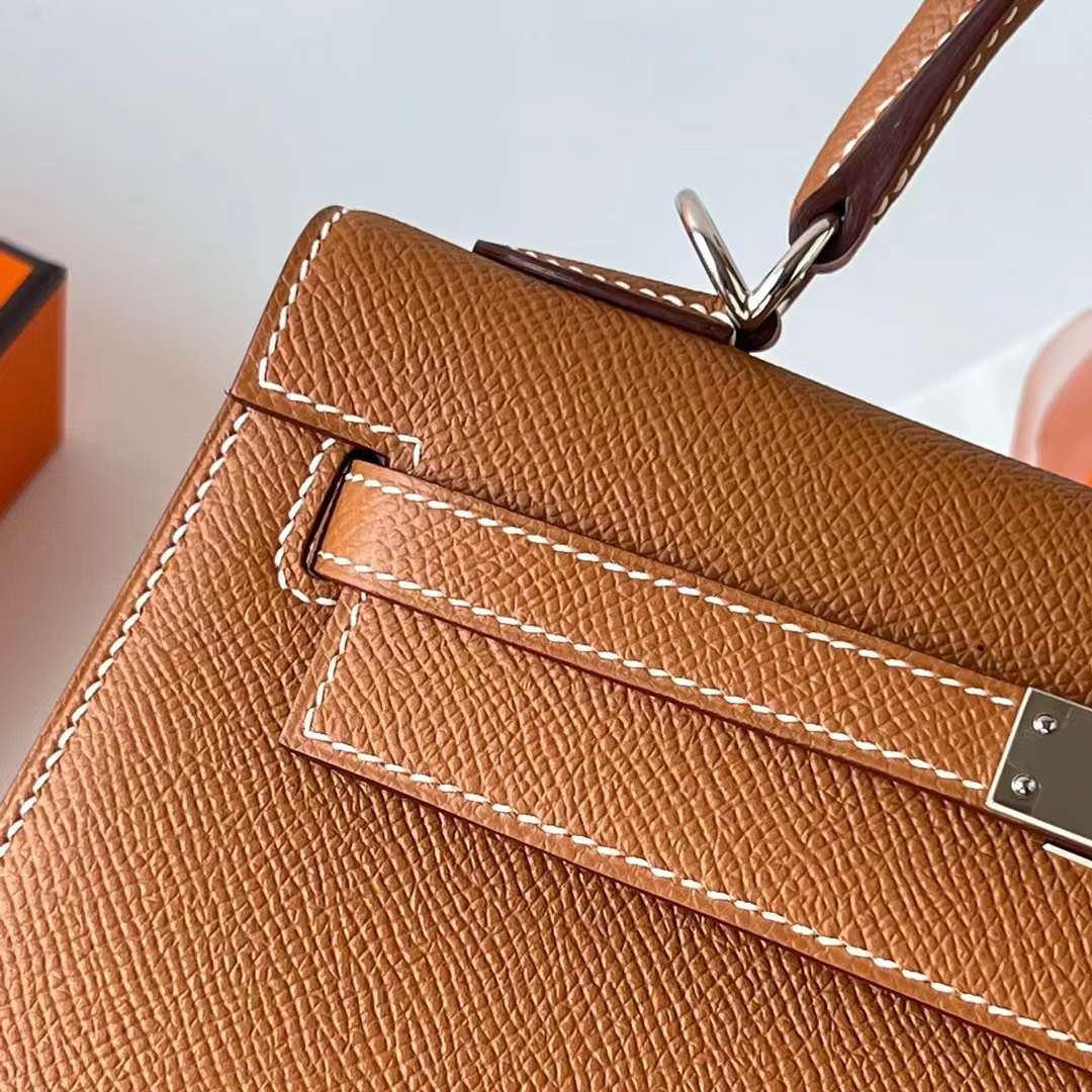 Hermès（爱马仕）Kelly 凯莉包 Epsom 进口手掌纹 Ck37 金棕色 银扣 25cm 全手工蜡线缝 Phw