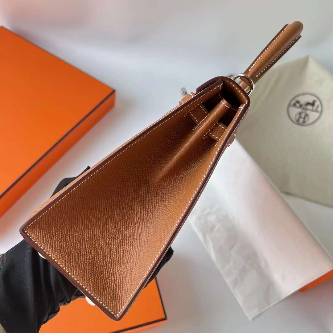Hermès（爱马仕）Kelly 凯莉包 Epsom 进口手掌纹 Ck37 金棕色 银扣 25cm 全手工蜡线缝 Phw