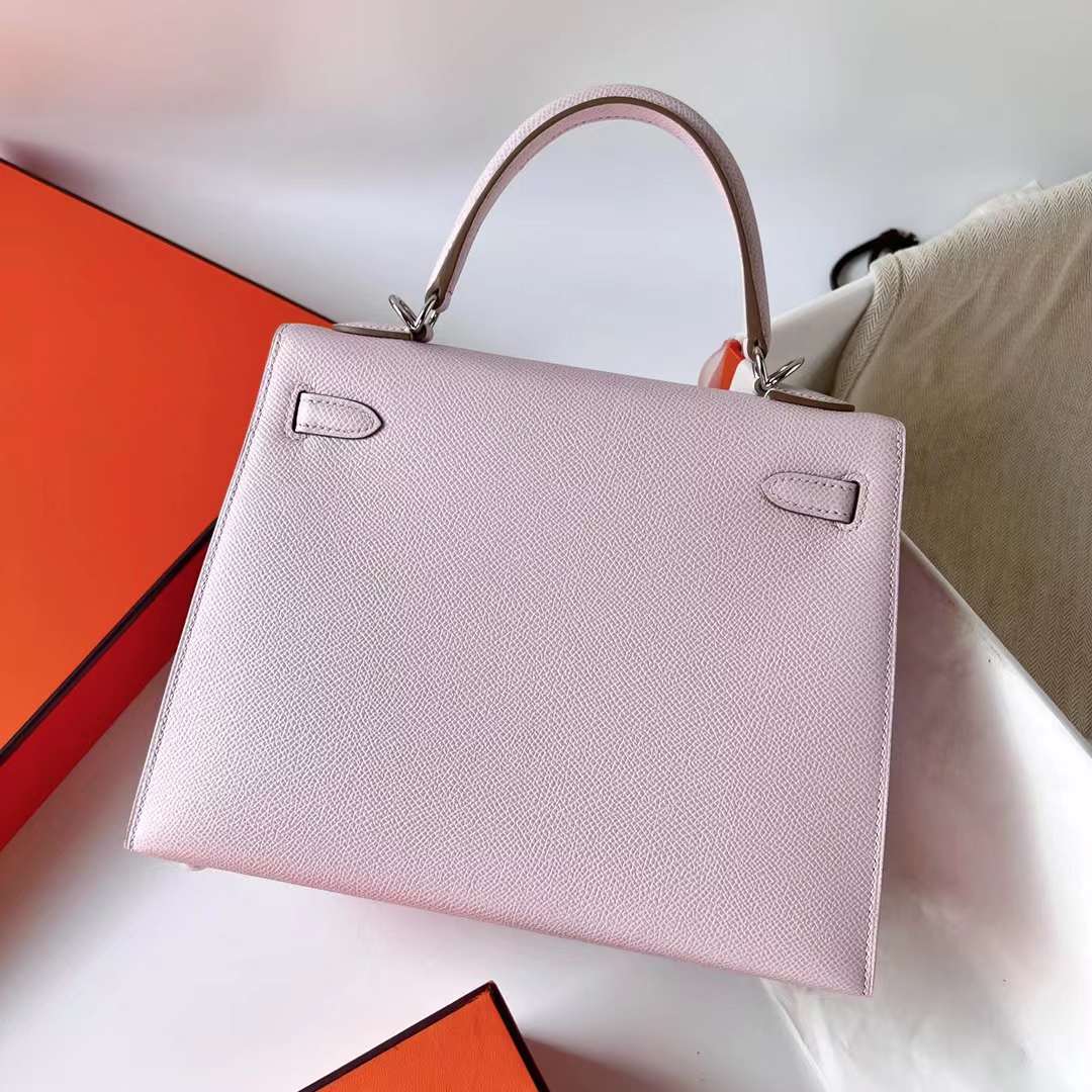 Hermès（爱马仕）Kelly 凯莉包 Epsom 进口手掌纹 09 新梦幻粉紫 银扣 25cm 全手工蜡线缝 Phw