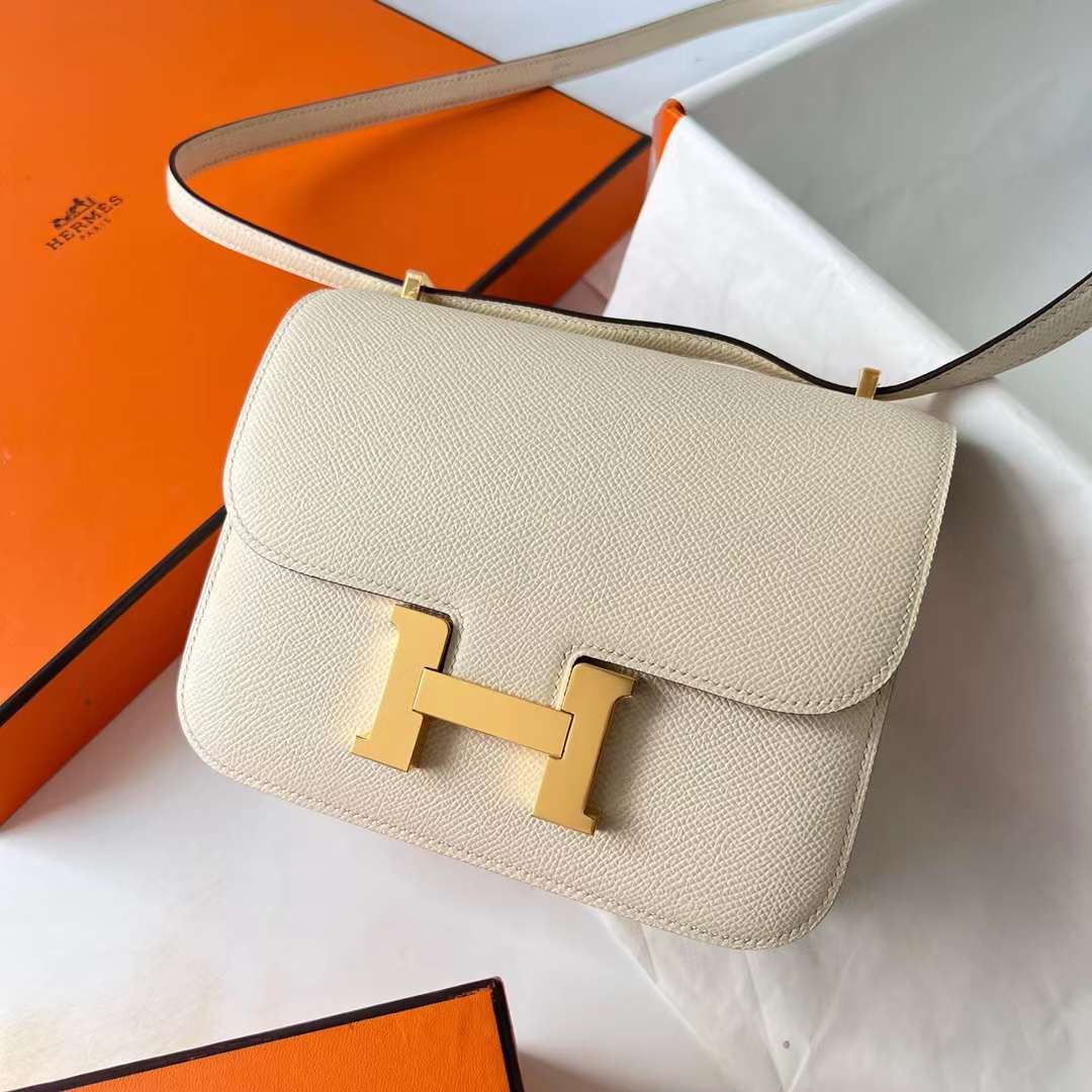 Hermès（爱马仕）Constance 空姐包 Epsom I2 奶油白 Nate 金扣 19cm 全手工蜡线缝 Ghw