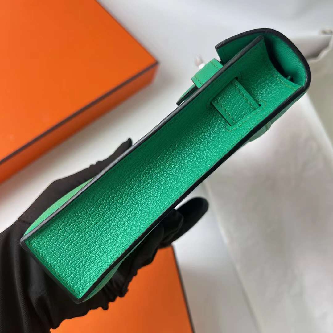 Hermès（爱马仕）Kelly Elan Chevre 进口山羊皮 6W 薄荷绿 银扣 27cm 全手工蜡线缝 Phw