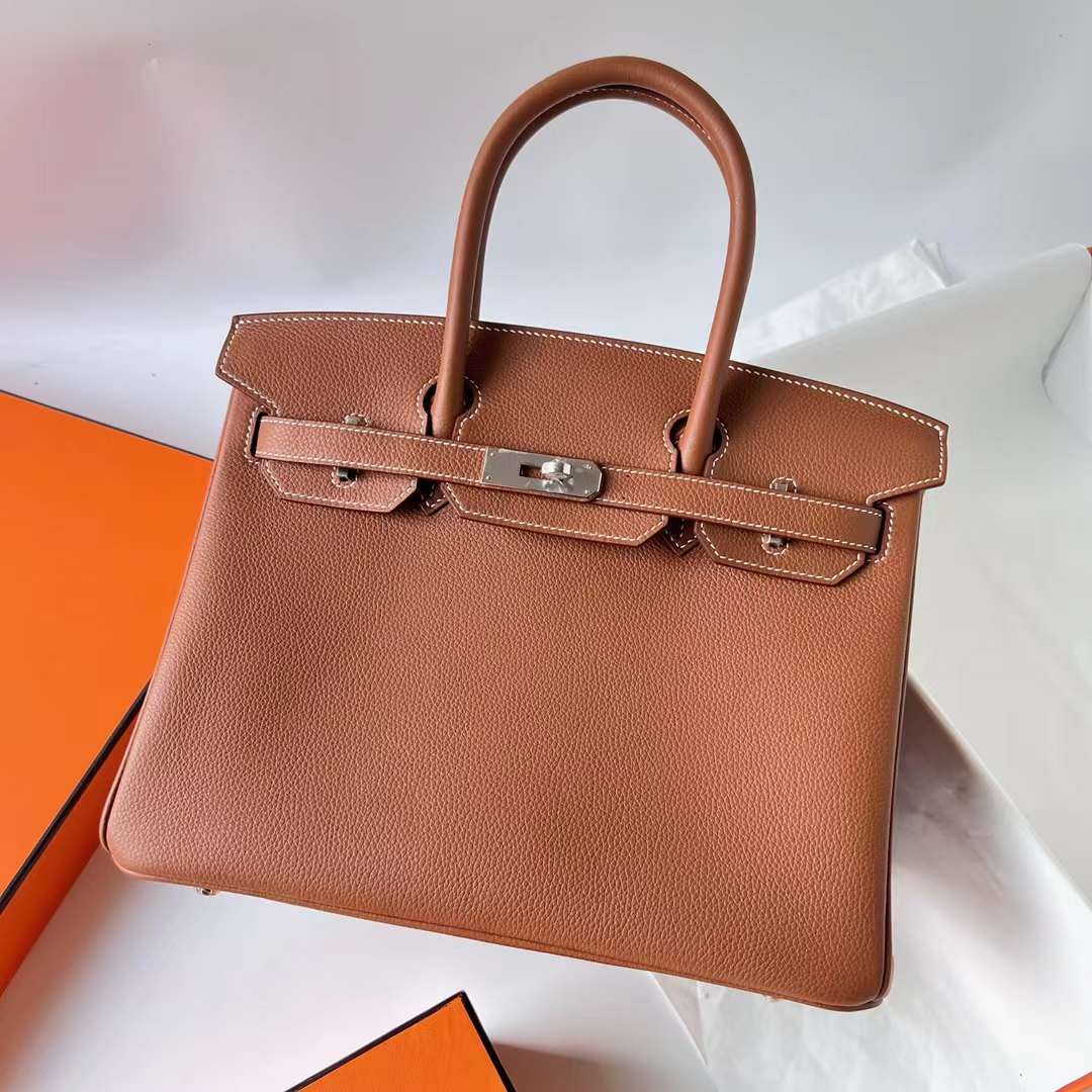 Hermès（爱马仕） Birkin 铂金包 Togo 进口小牛皮 Ck37 金棕色 银扣 30cm 全手工蜡线缝 Ghw