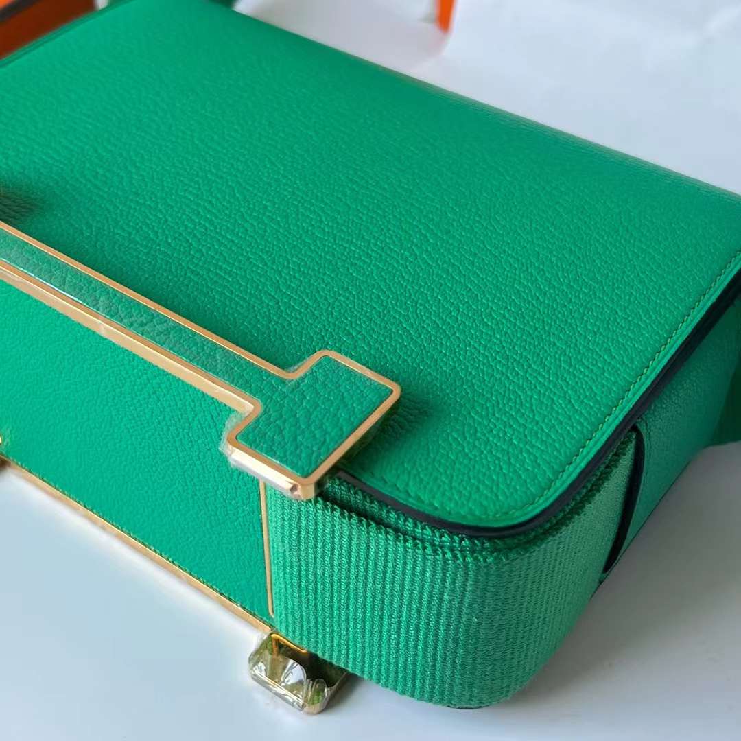 Hermès（爱马仕）Geta 木屐包 Chevre 进口山羊皮 6W 薄荷绿 金扣 20cm 全手工蜡线缝制 Ghw
