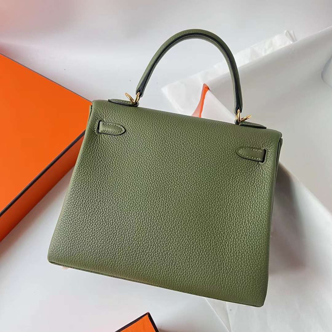 Hermès（爱马仕）Kelly 凯莉包 Togo 小牛皮 V6 丛林绿 金扣 25cm 全手工蜡线缝 Ghw