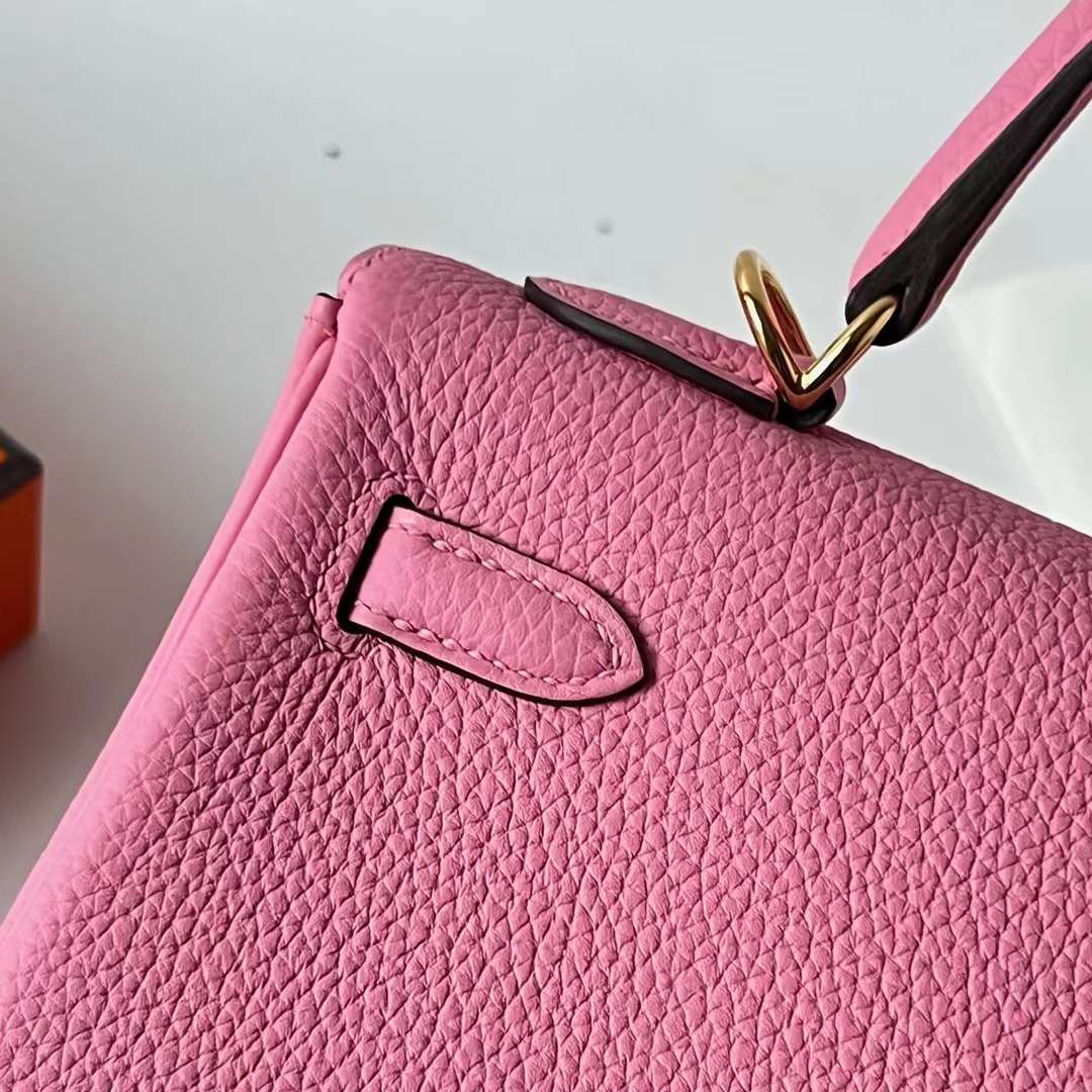 Hermès（爱马仕）Kelly 凯莉包 Togo 小牛皮 5P 樱花粉 金扣 25cm 全手工蜡线缝 Ghw