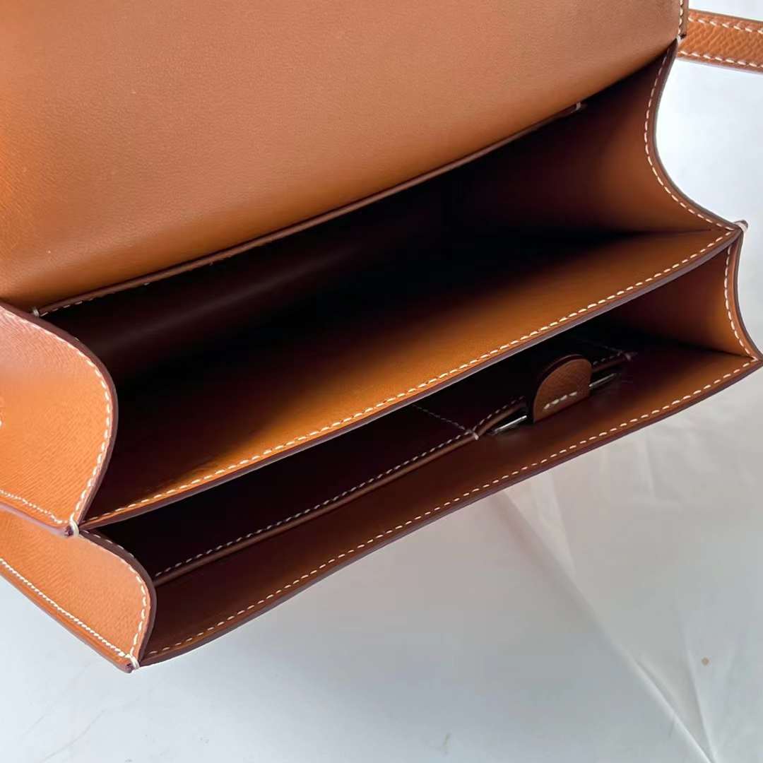 Hermès（爱马仕）Constance 空姐包 Epsom 镜子款 Ck37 金棕色 玫瑰金扣 1-19cm 全手工蜡线缝 Rghw