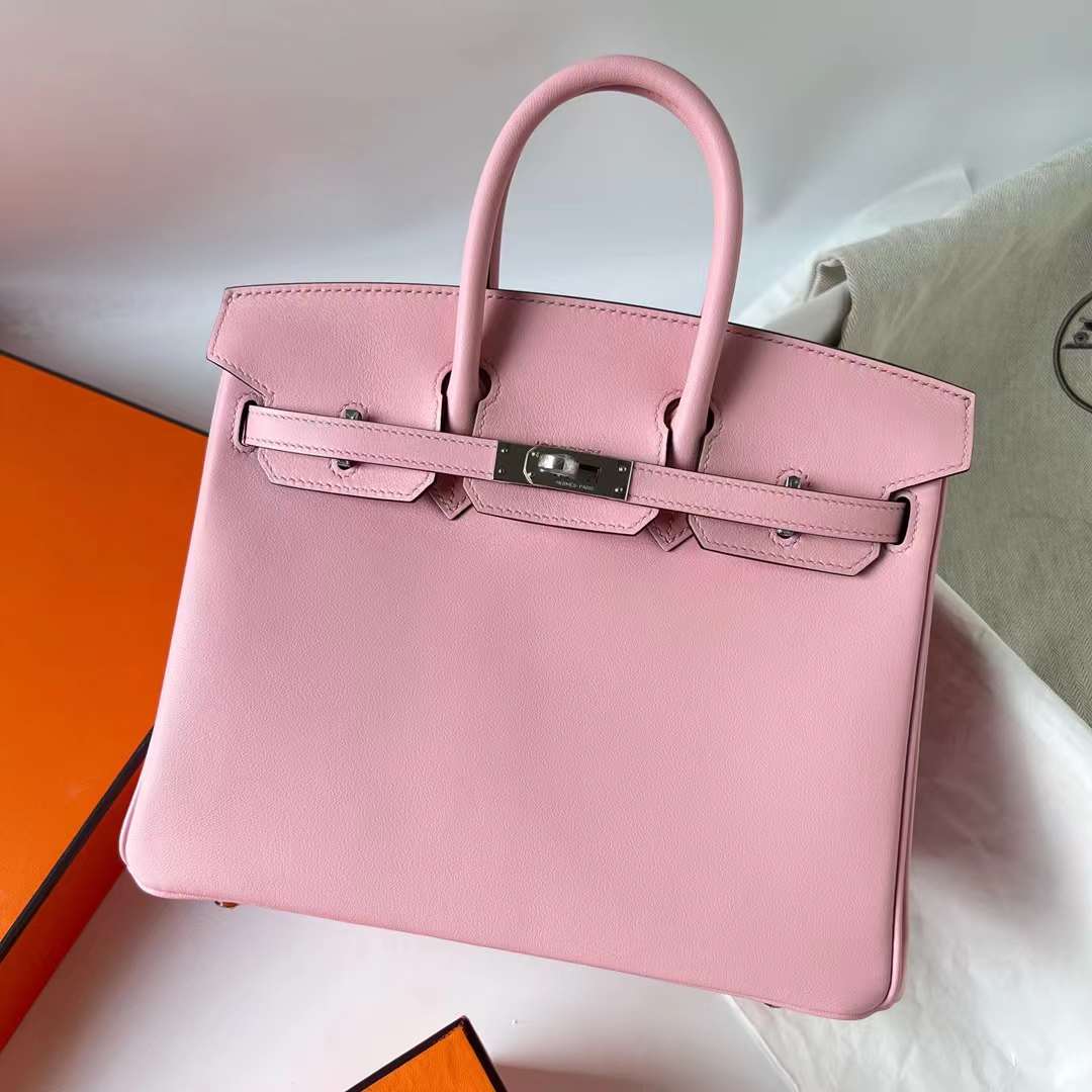 Hermès（爱马仕）Birkin 铂金包 Swift 3Q 新粉色 Rose Sakura 银扣 25cm 全手工蜡线缝 Phw