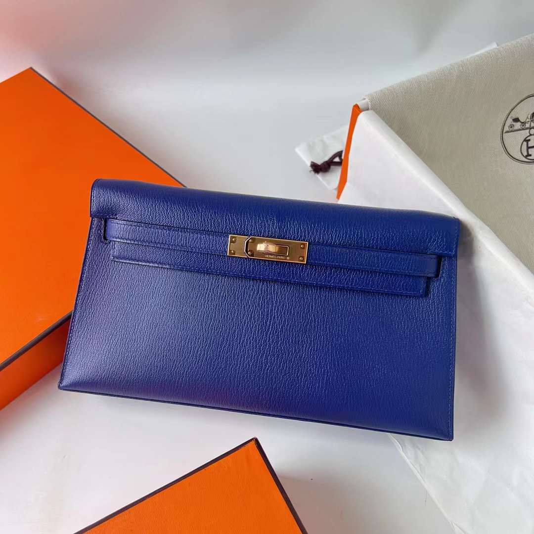 Hermès（爱马仕）Kelly Elan Chevre 进口山羊皮 Ck73 宝石蓝 金扣 27cm 全手工蜡线缝 Ghw