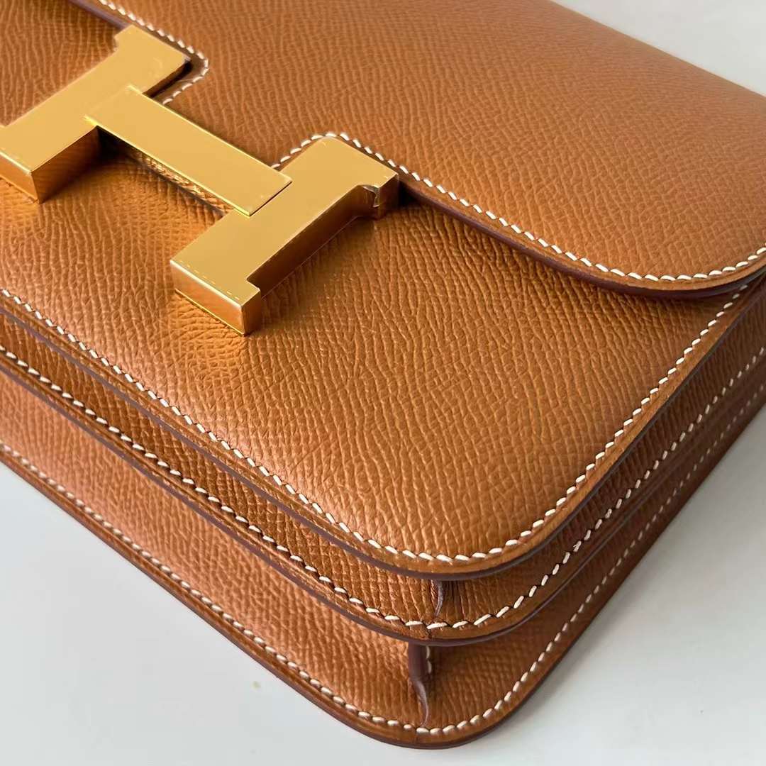 Hermès（爱马仕）Constance 空姐包 Epsom Ck37 金棕色 Gold 金扣 19cm 全手工蜡线缝 Ghw