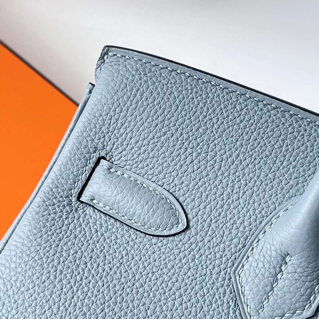 Hermès（爱马仕）Birkin 铂金包 Togo J7 亚麻蓝 内拼 D0 威马犬米色 银扣 30cm 全手工蜡线缝 Phw