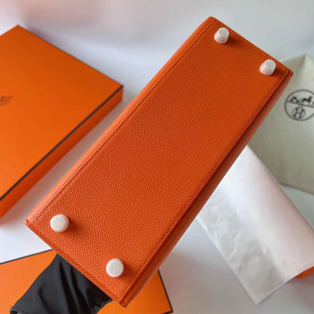 Hermès（爱马仕）Kelly 凯莉包 Epsom 进口手掌纹 Ck93 橙色 Orange 金扣 25cm 全手工蜡线缝 Ghw