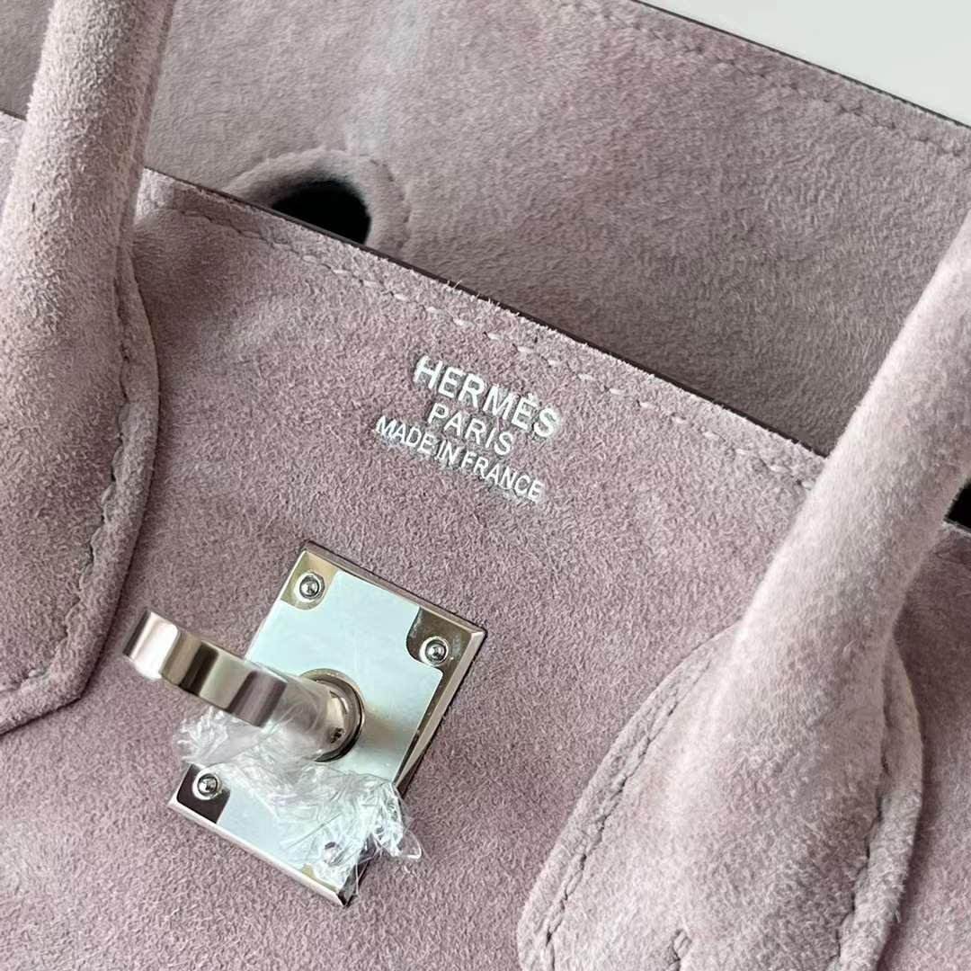 Hermès（爱马仕）Birkin 铂金包 Suede 进口羊皮反绒 麂皮 M8 沥青灰 银扣 25cm 全手工蜡线缝 Phw