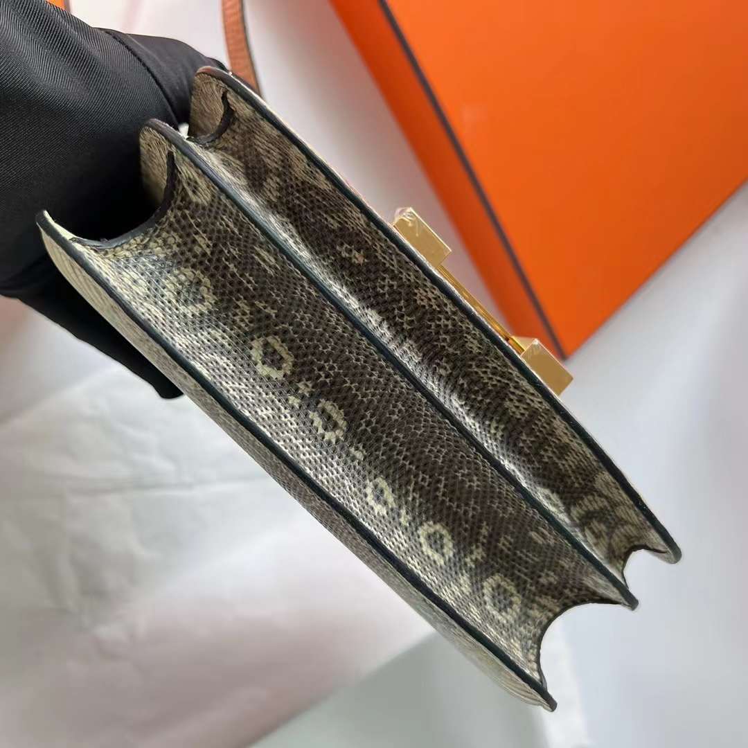 Hermès（爱马仕）Constance 空姐包 Lizard 进口蜥蜴皮 自然色 金扣 19cm 全手工蜡线缝 Ghw
