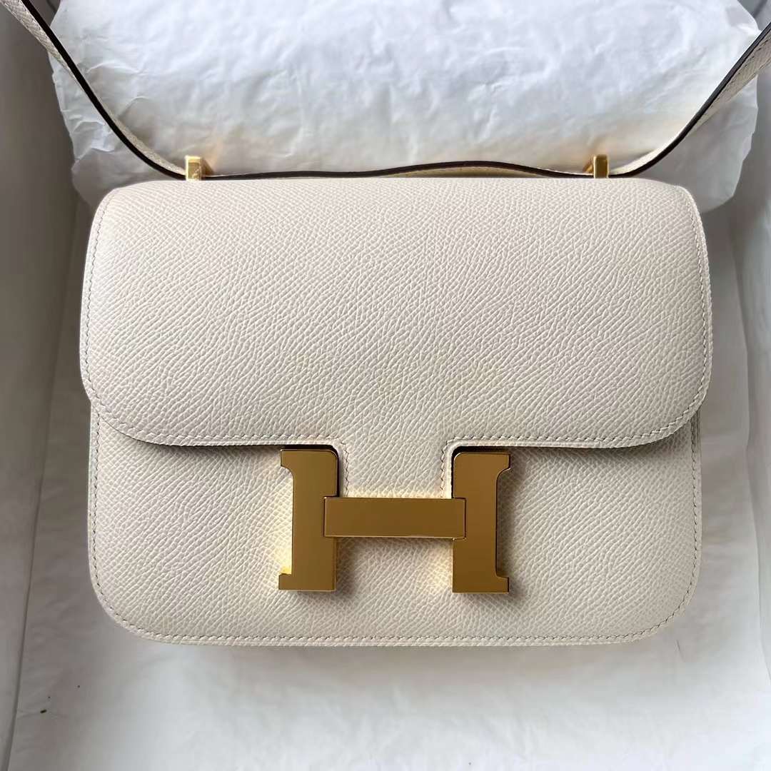 Hermès（爱马仕）Constance 空姐包 Epsom I2 奶油白 Nate 金扣 19cm 全手工蜡线缝 Ghw