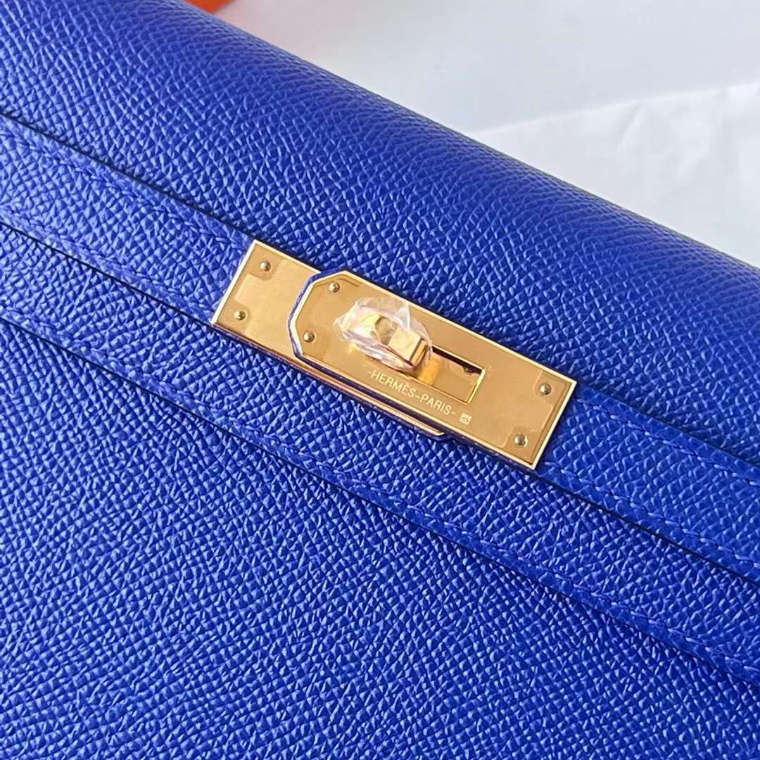 Hermès（爱马仕）Kelly Elan Epsom 掌纹皮 7T 电光蓝 金扣 27cm 全手工蜡线缝 Ghw
