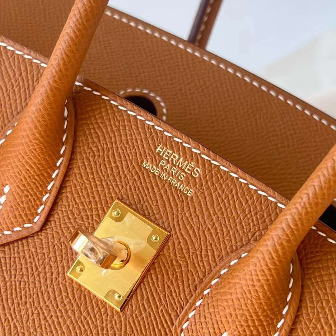 Hermès（爱马仕）Birkin 铂金包 Sellier Epsom Ck37 金棕色 金扣 25cm 全手工蜡线缝 Ghw