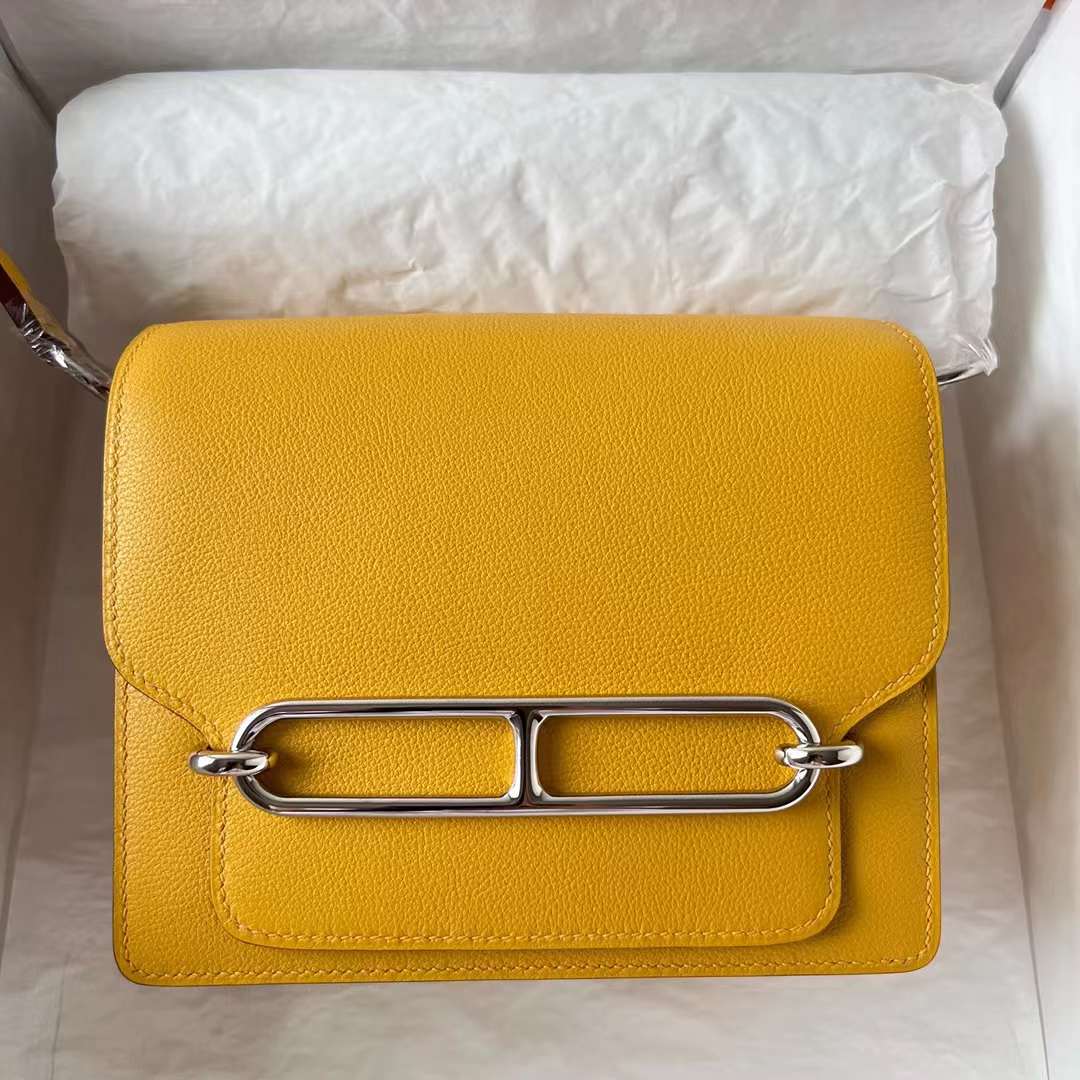 Hermès（爱马仕）Roulis 猪鼻子 Evercolor 银扣 9O 那不勒斯黄 银扣 18cm 全手工蜡线缝 Phw