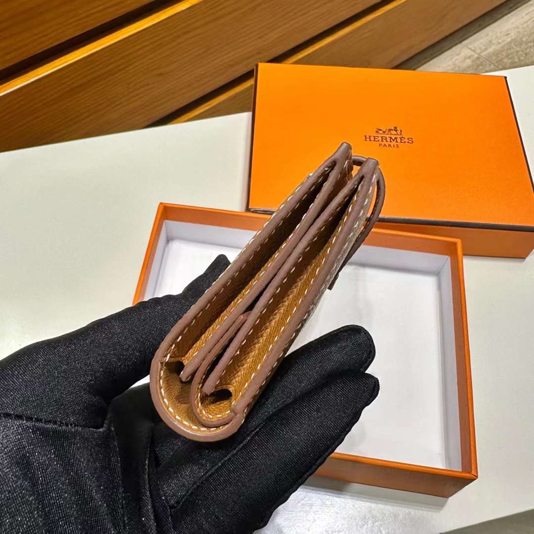 Hermès（爱马仕）H小卡包 Epsom Ck37 金棕色 金扣 一级工艺 全手工蜡线缝 Ghw