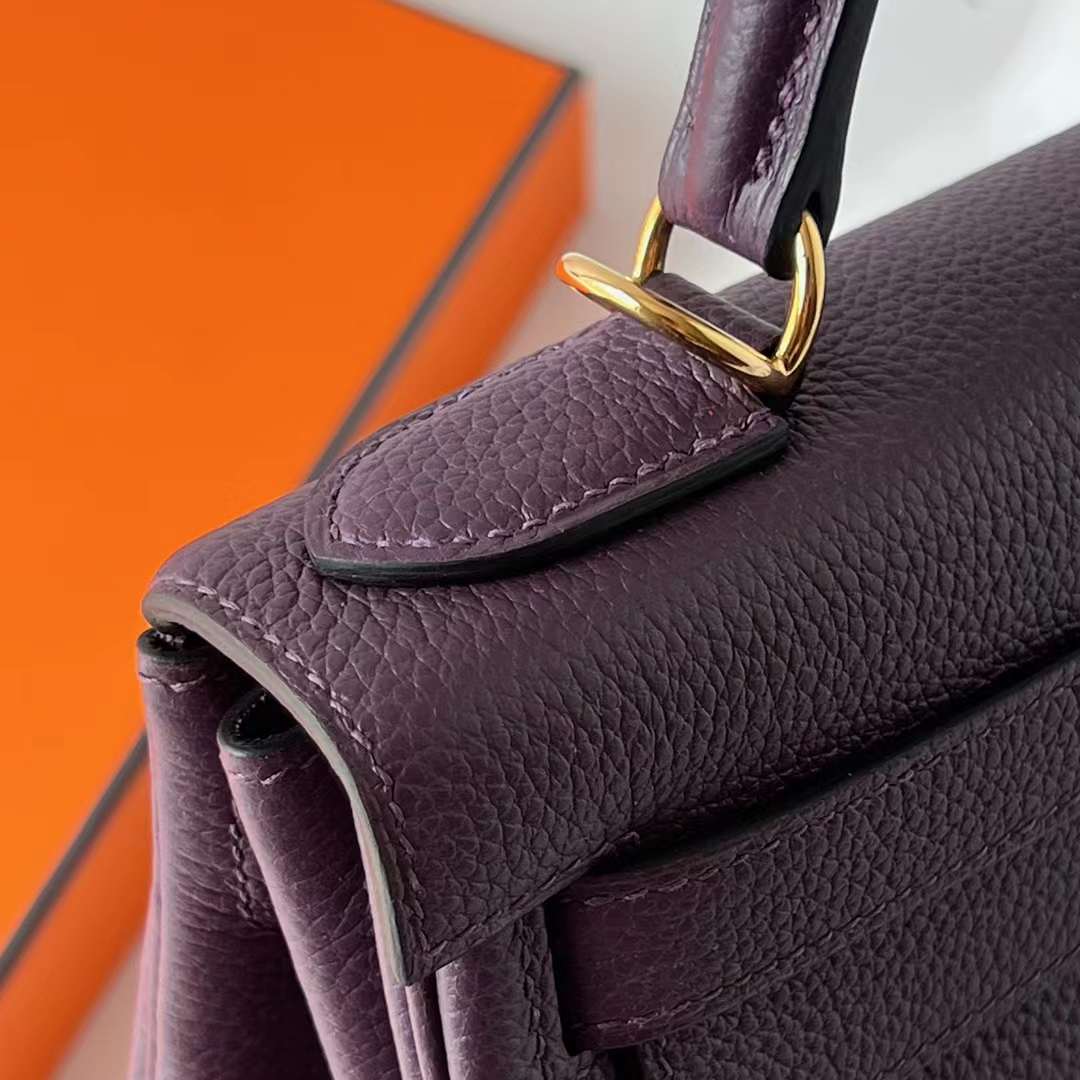 Hermès（爱马仕）Kelly 凯莉包 Togo皮 进口小牛皮 Ck59 葡萄紫 金扣 28cm 全手工蜡线缝 Ghw