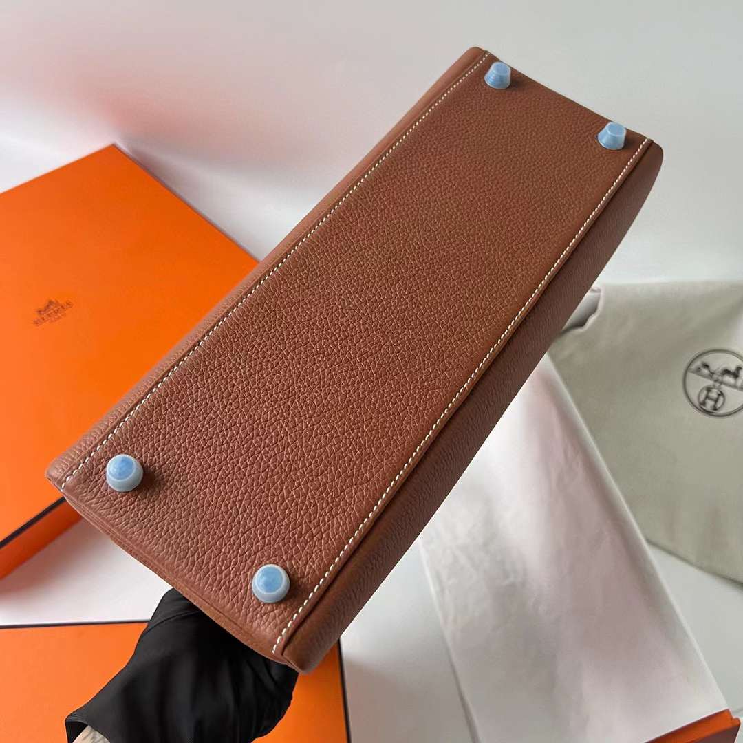 Hermès（爱马仕）Kelly 凯莉包 Togo 顶级小牛皮 Ck37 金棕色 银扣 32cm 全手工蜡线缝 Phw