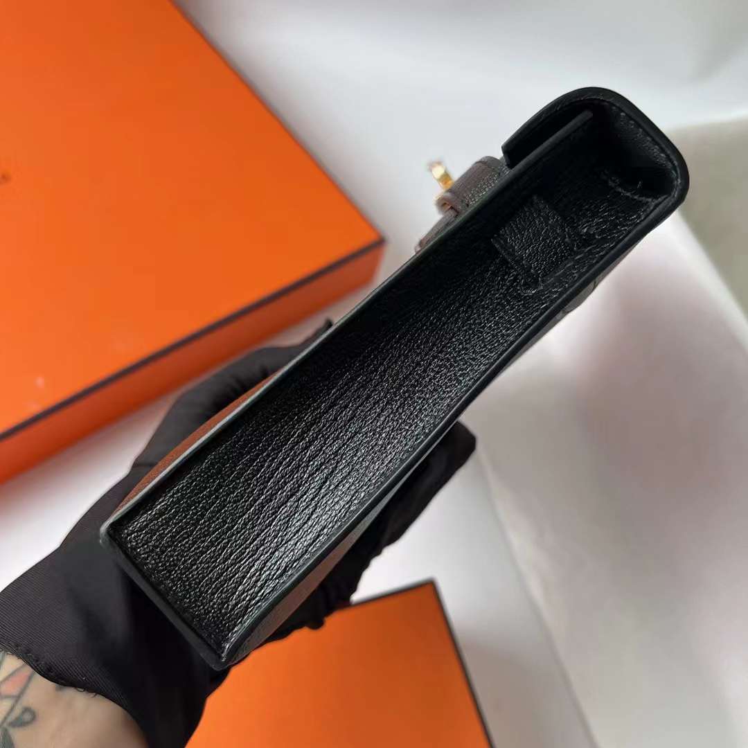 Hermès（爱马仕）Kelly Elan Chevre 进口山羊皮 Ck89 黑色 金扣 27cm 全手工蜡线缝 Ghw