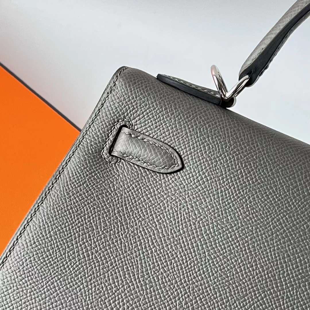Hermès（爱马仕）Kelly 凯莉包 Epsom 0L 积雨云灰 Gris Meyer 银扣 25cm 全手工蜡线缝 Phw