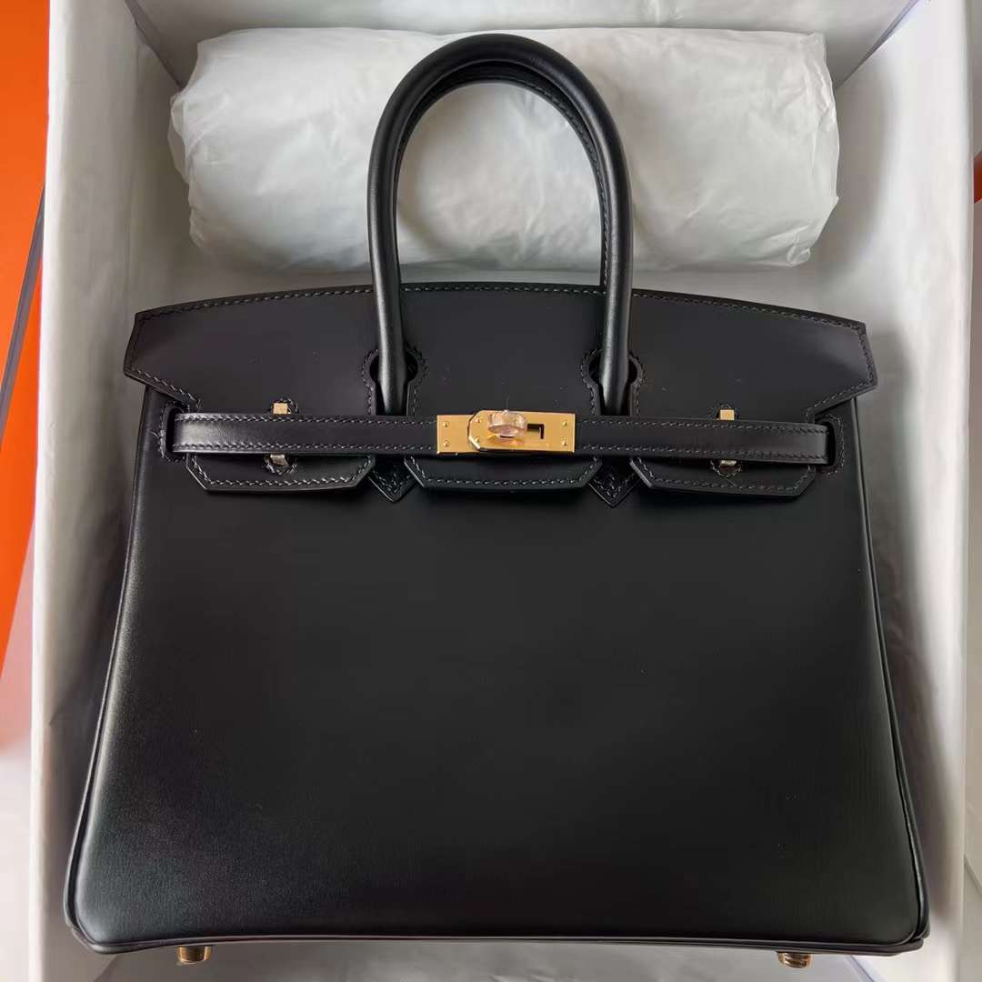 Hermès（爱马仕）Birkin 铂金包 Boxcalf Ck89 黑色 金扣 25cm 全手工蜡线缝 Ghw