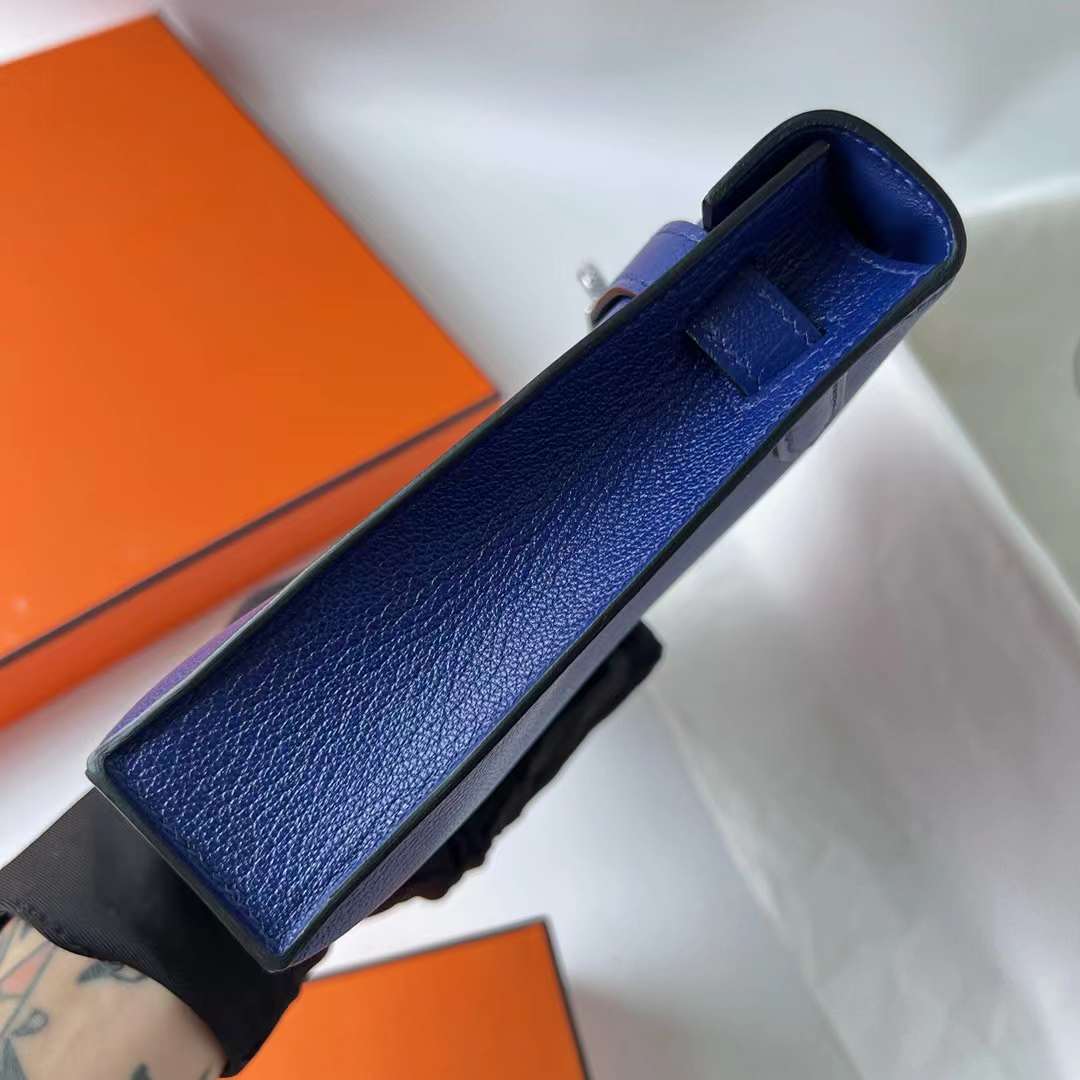 Hermès（爱马仕）Kelly Elan Chevre 进口山羊皮 Ck73 宝石蓝 银扣 27cm 全手工蜡线缝 Phw
