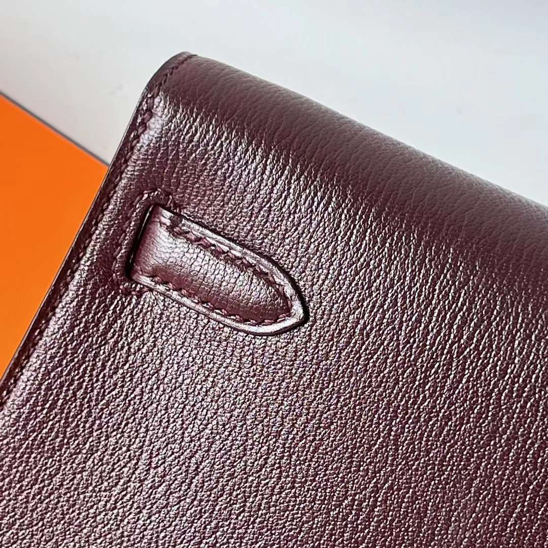 Hermès（爱马仕）Kelly Elan Chevre 进口山羊皮 0G 马鞍红 金扣 27cm 全手工蜡线缝 Ghw