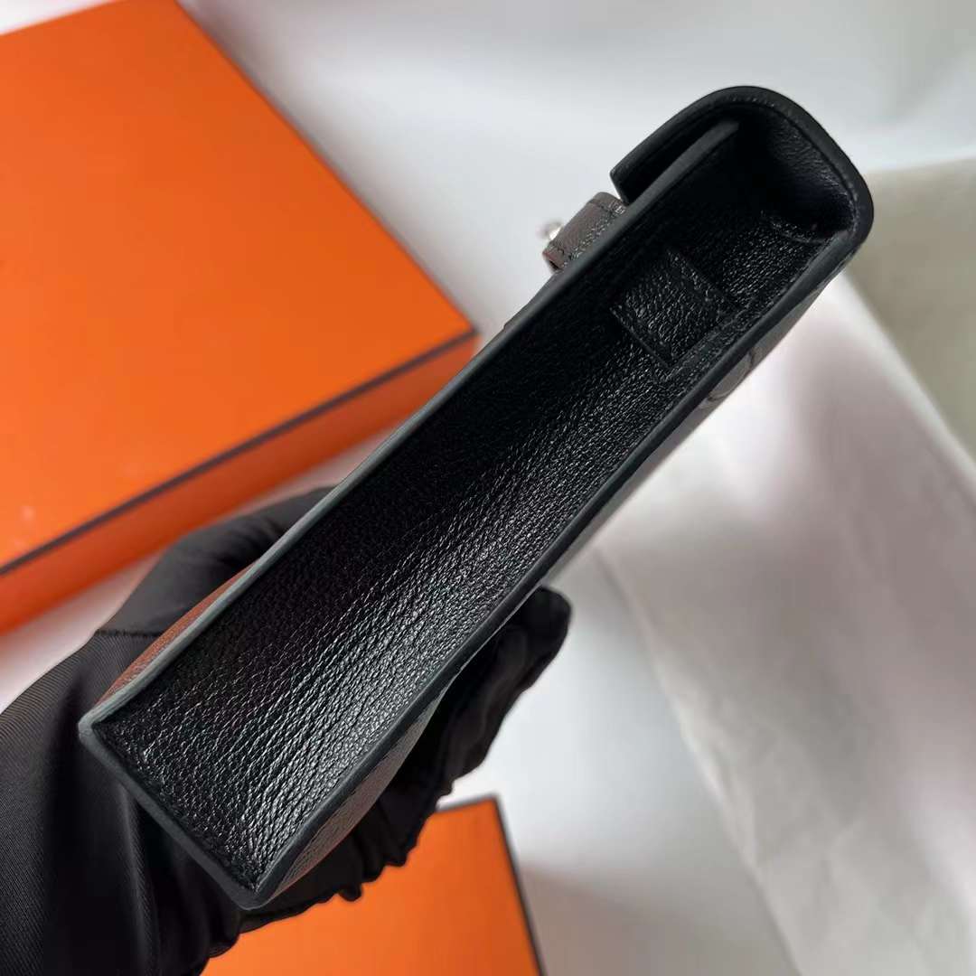 Hermès（爱马仕）Kelly Elan Chevre 进口山羊皮 Ck89 黑色 银扣 27cm 全手工蜡线缝 Phw