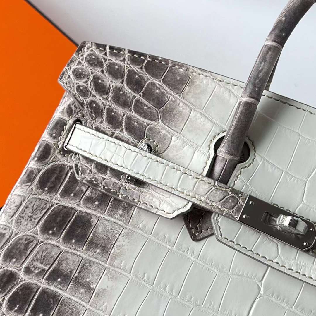 Hermès（爱马仕）Birkin 铂金包 雾面鳄鱼皮 Himalayan 喜马拉雅 银扣 25cm 全手工蜡线缝 Phw