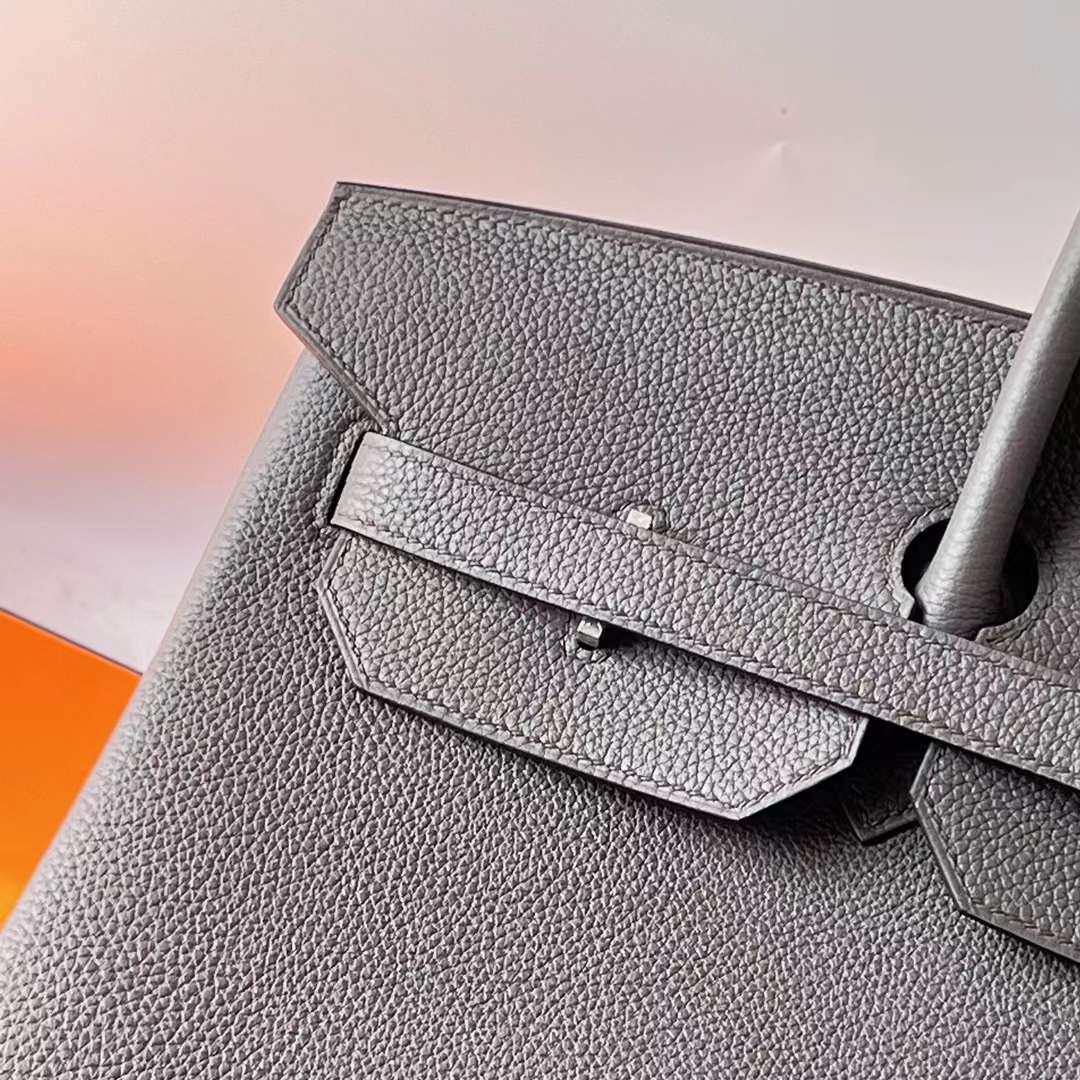 Hermès（爱马仕）Birkin 铂金包 Togo皮 进口德国小牛皮 8F 锡器灰 银扣 40cm 全手工蜡线缝 Phw